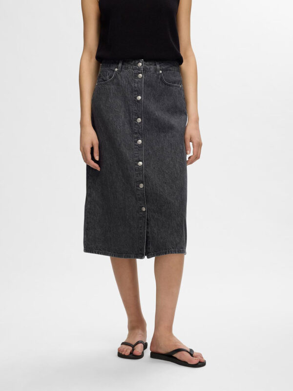 SELECTED FEMME - Clair Hw Black Midi Denim Skirt