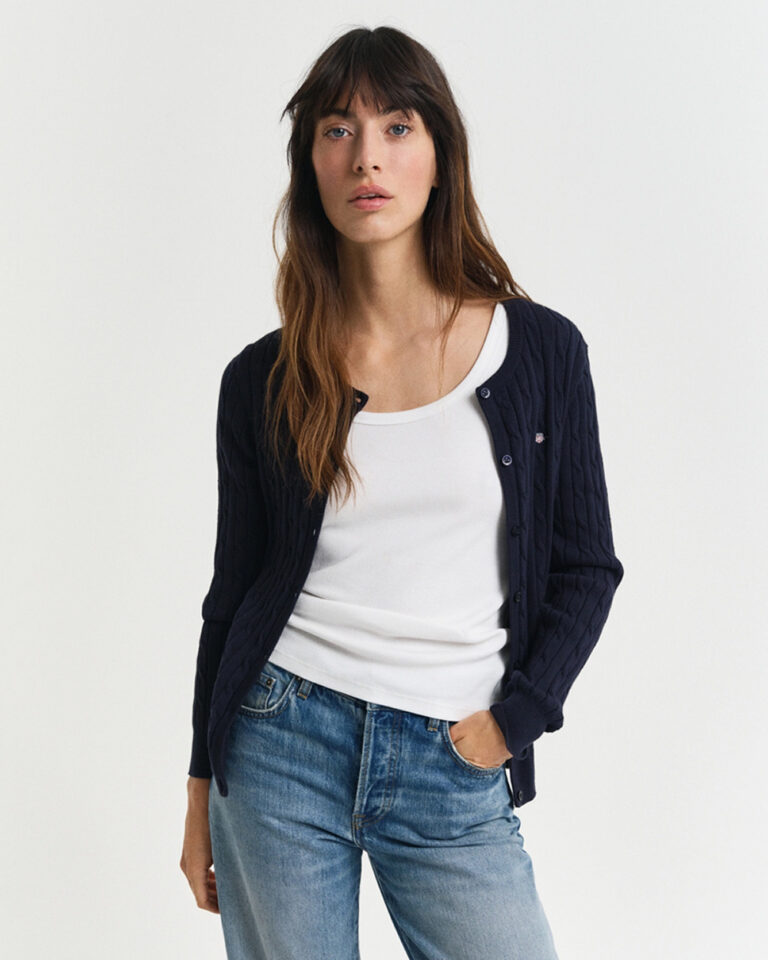 GANT - STRETCH COTTON CABLE CARDIGAN