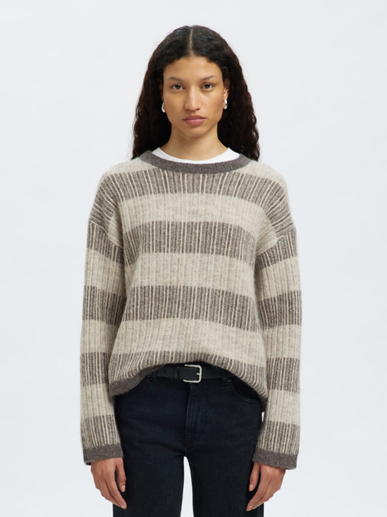 SELECTED FEMME - SLF ALVA LS KNIT STRIPE O-NECK