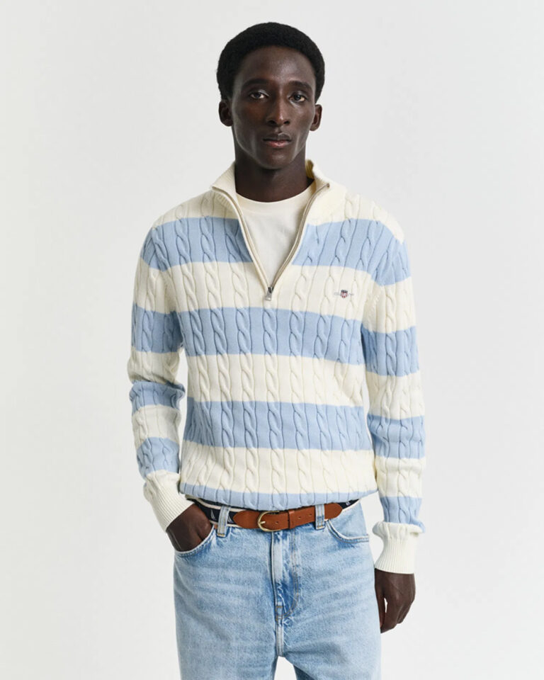 GANT - STRIPED COTTON CABLE HALFZIP