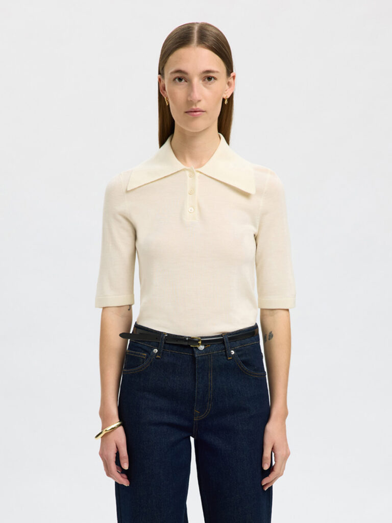 SELECTED FEMME - SLF THEA 2/4 KNIT MERINO COLLAR NECK