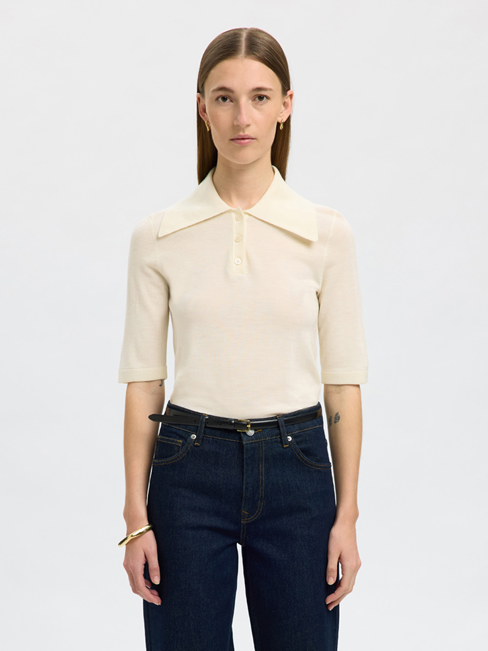 SELECTED FEMME - SLF THEA 2/4 KNIT MERINO COLLAR NECK