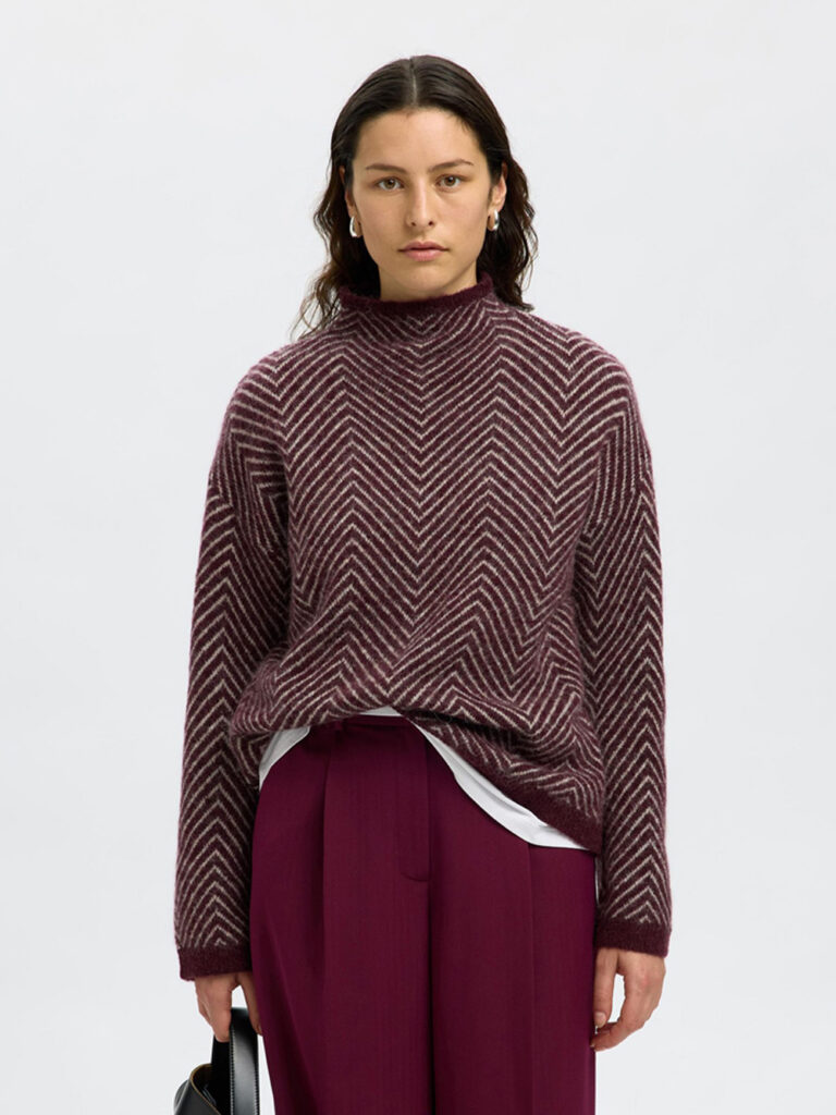 SELECTED FEMME - SLFLULU LS HERRINGBONE KNIT HIGH NECK