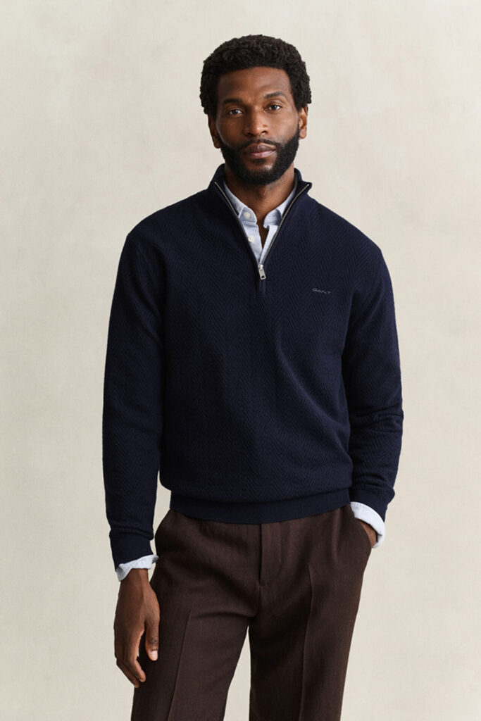 GANT - HERRINGBONE TEXTURE HALV ZIP